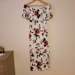 FLORAL OFF THE SHOULDER SLIT MAXI DRESS